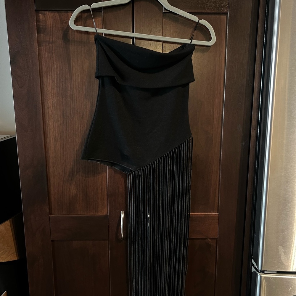 Zara Black Strapless Top with Fringe